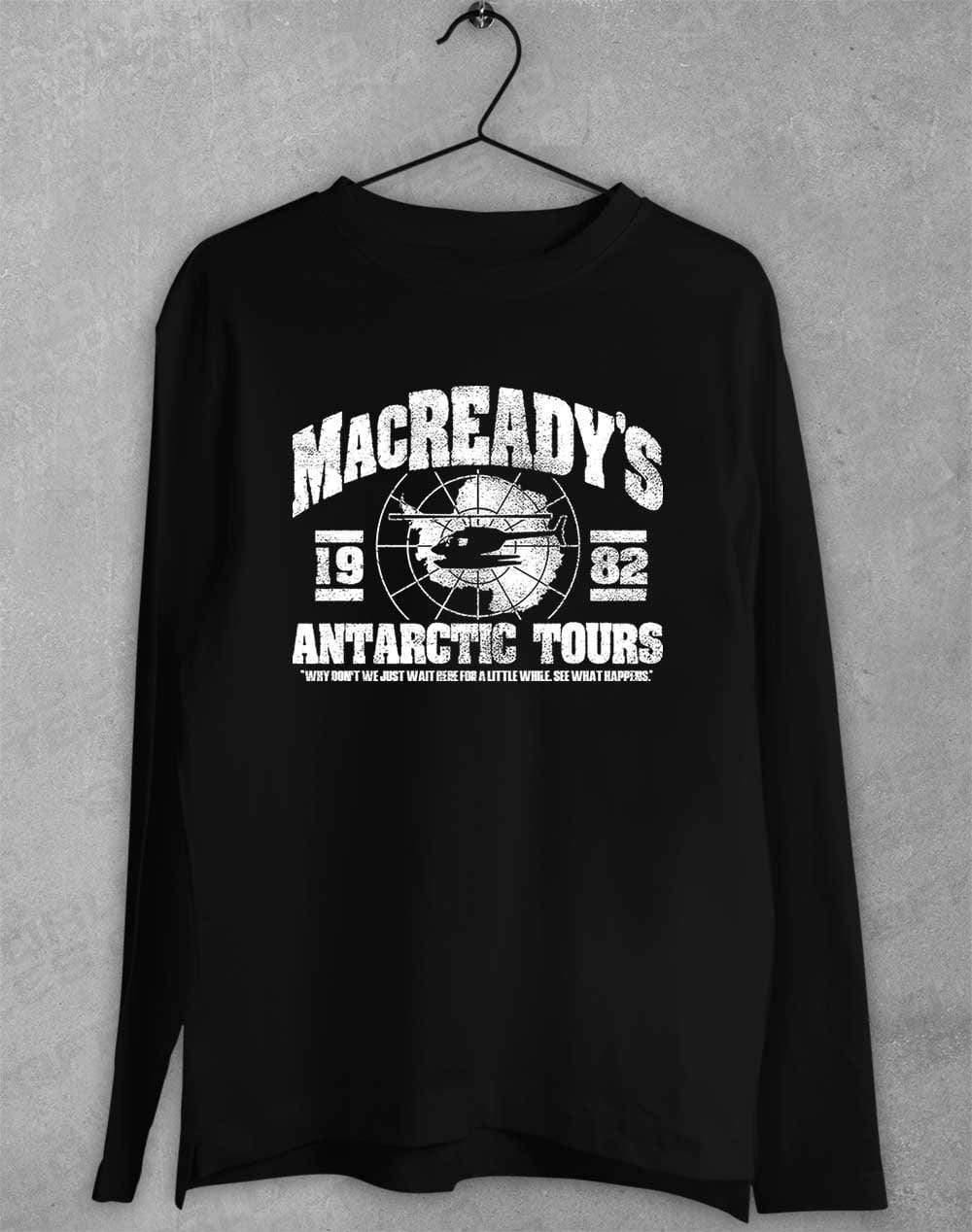 MacReady's Antarctic Tours 1982 Long Sleeve T-Shirt S / Black  - Off World Tees