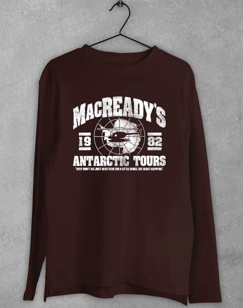 MacReady's Antarctic Tours 1982 Long Sleeve T-Shirt S / Dark Chocolate  - Off World Tees