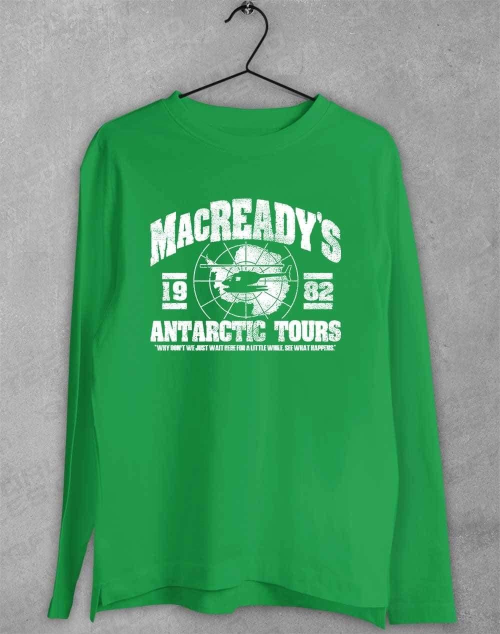 MacReady's Antarctic Tours 1982 Long Sleeve T-Shirt S / Irish Green  - Off World Tees
