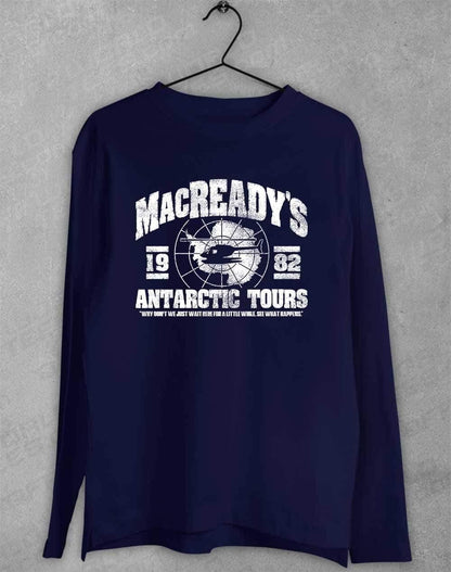 MacReady's Antarctic Tours 1982 Long Sleeve T-Shirt S / Navy  - Off World Tees