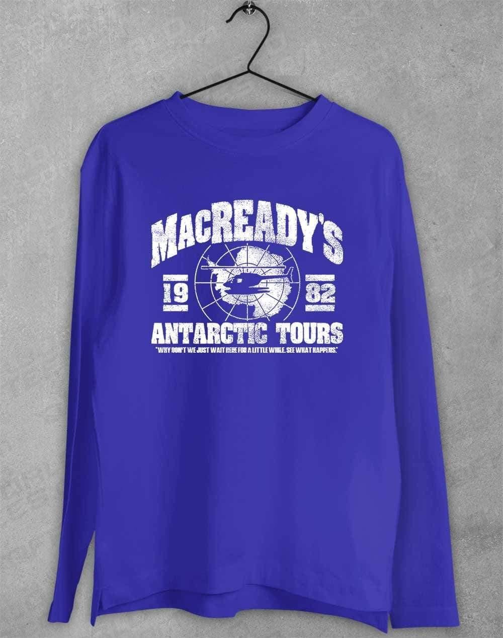 MacReady's Antarctic Tours 1982 Long Sleeve T-Shirt S / Royal  - Off World Tees