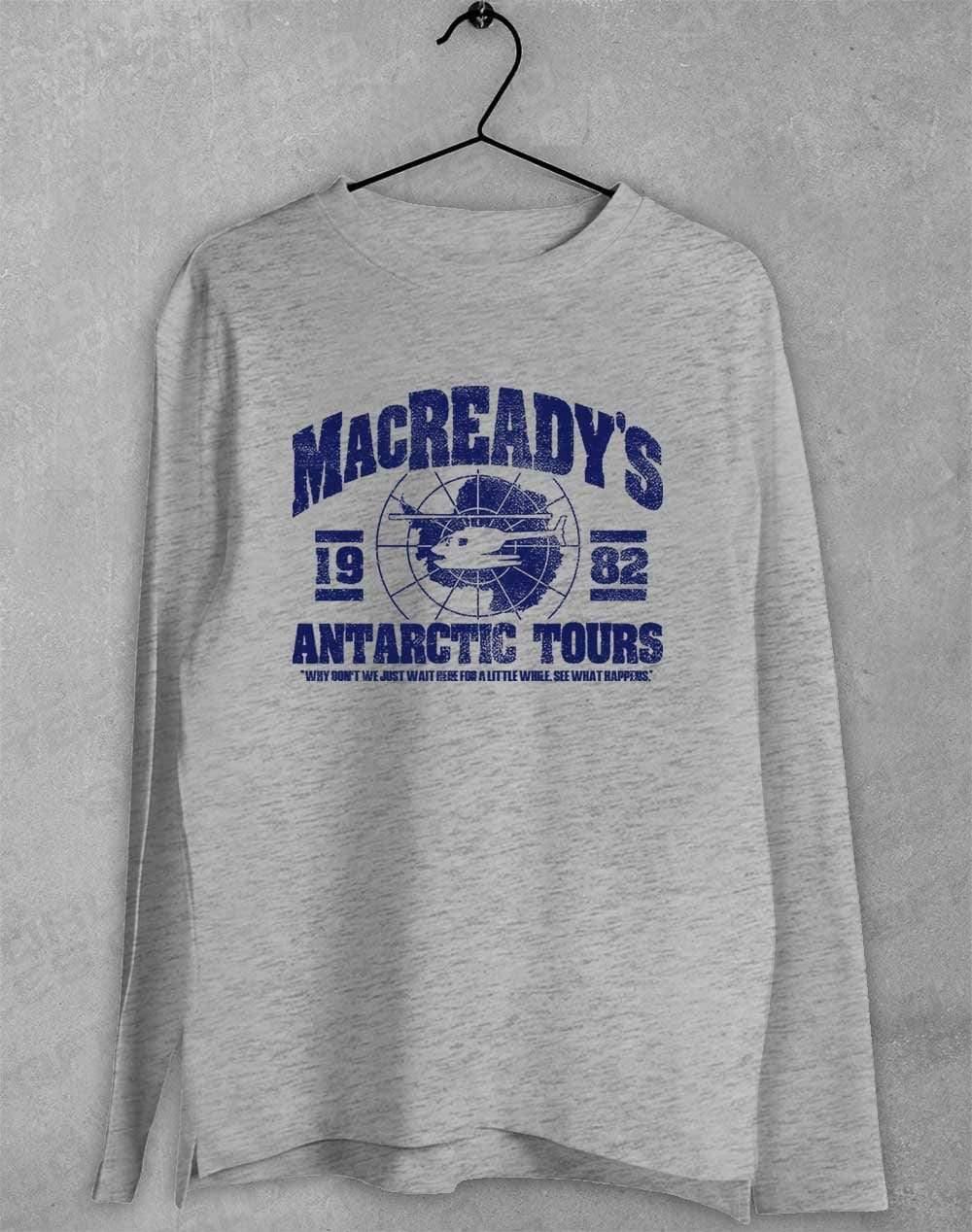 MacReady's Antarctic Tours 1982 Long Sleeve T-Shirt S / Sport Grey  - Off World Tees