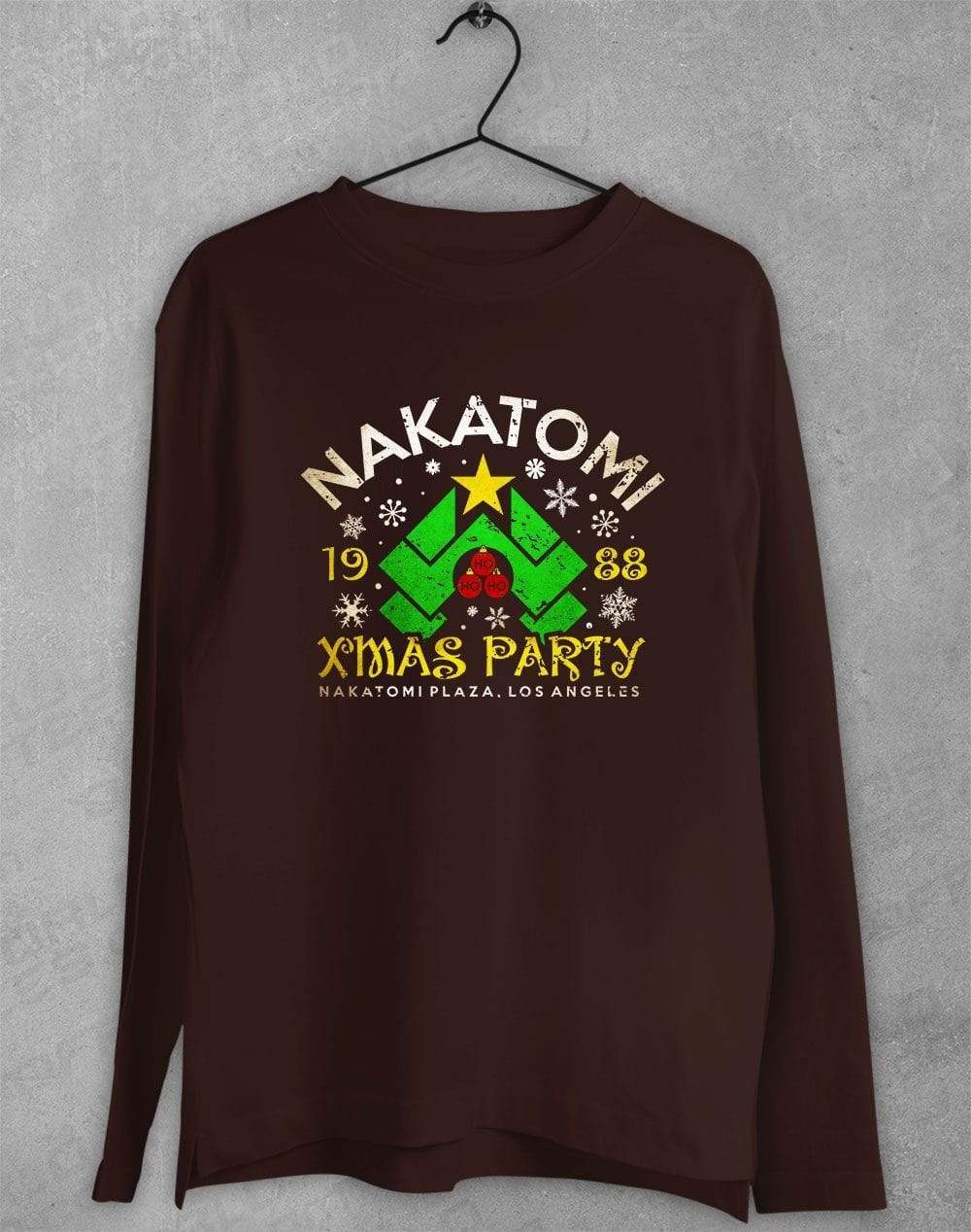 Nakatomi Xmas Party Long Sleeve T-Shirt S / Dark Chocolate  - Off World Tees