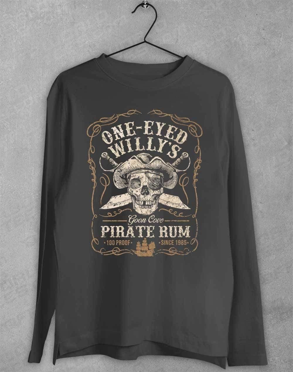 One-Eyed Willy's Goon Cove Rum Long Sleeve T-Shirt S / Charcoal  - Off World Tees
