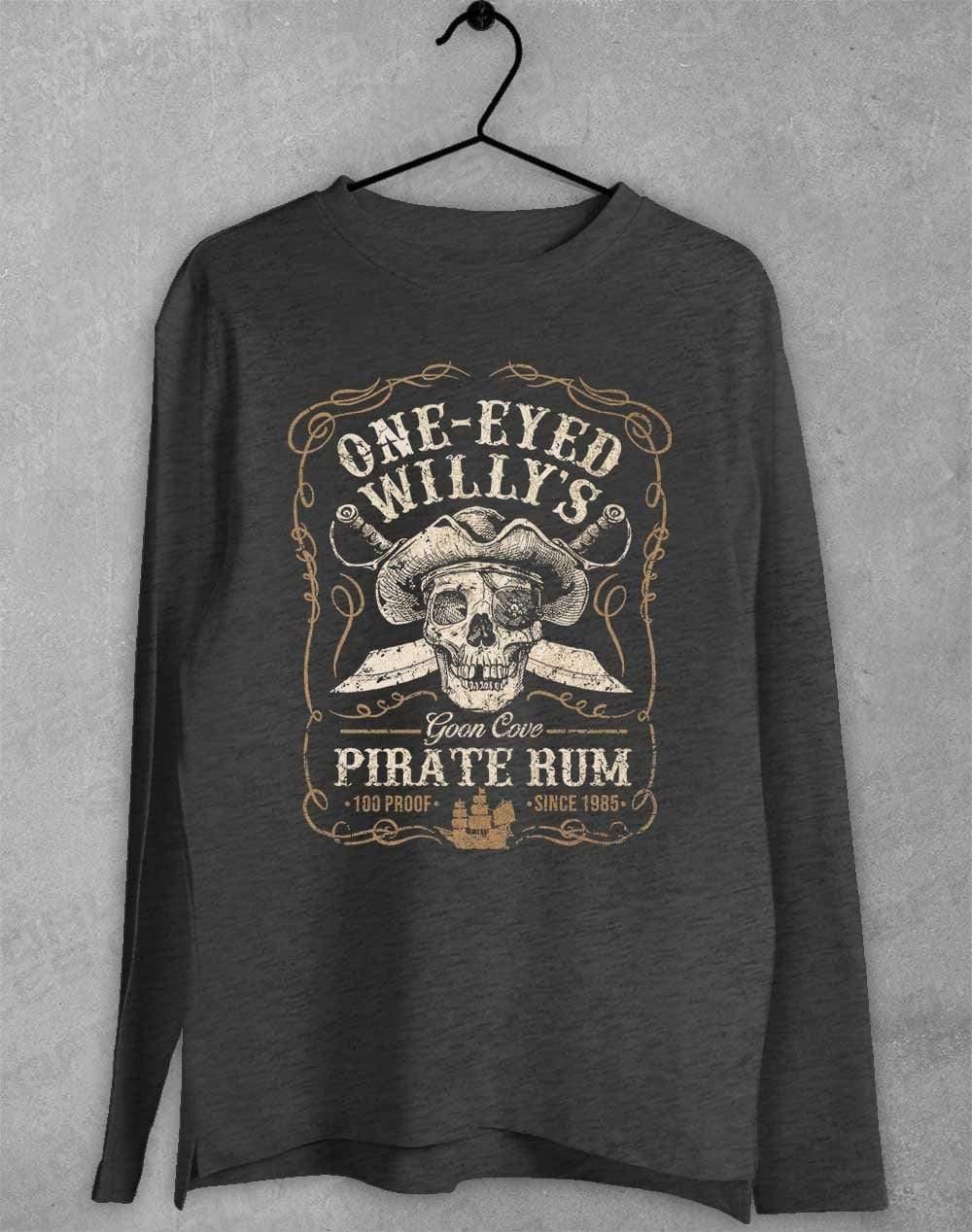 One-Eyed Willy's Goon Cove Rum Long Sleeve T-Shirt S / Dark Heather  - Off World Tees
