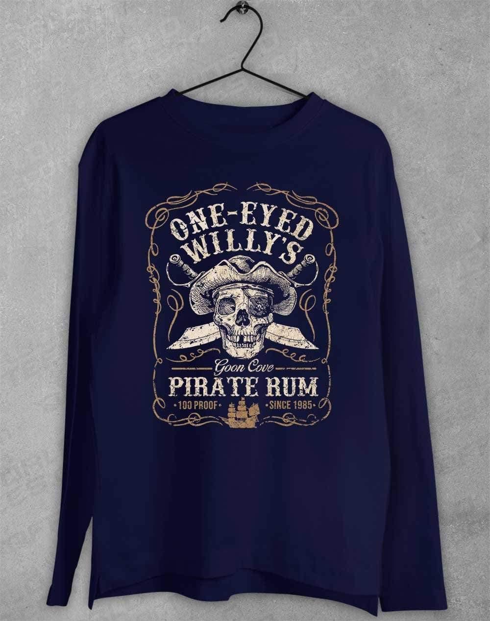 One-Eyed Willy's Goon Cove Rum Long Sleeve T-Shirt S / Navy  - Off World Tees