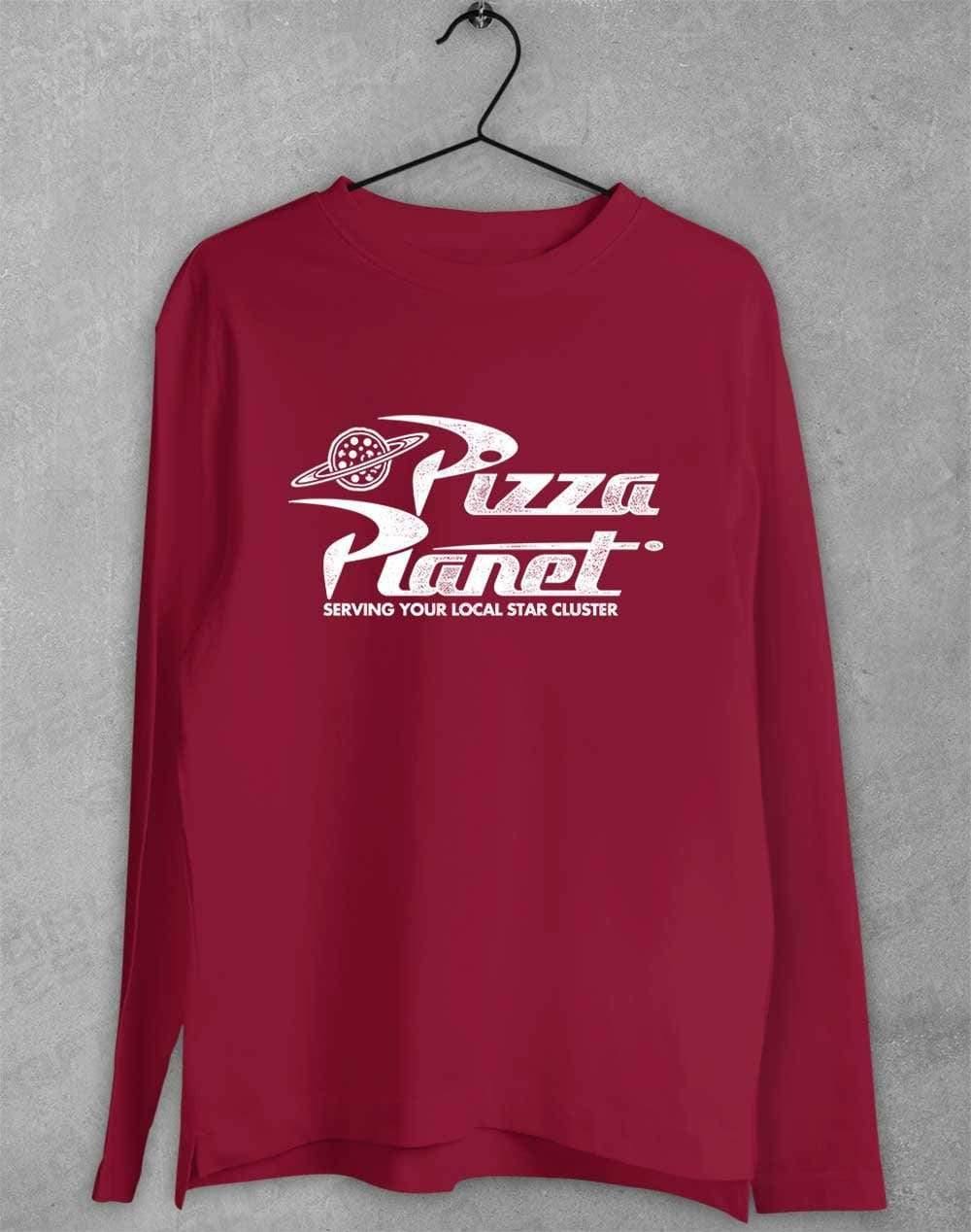 Pizza Planet Distressed Logo Long Sleeve T-Shirt S / Cardinal  - Off World Tees