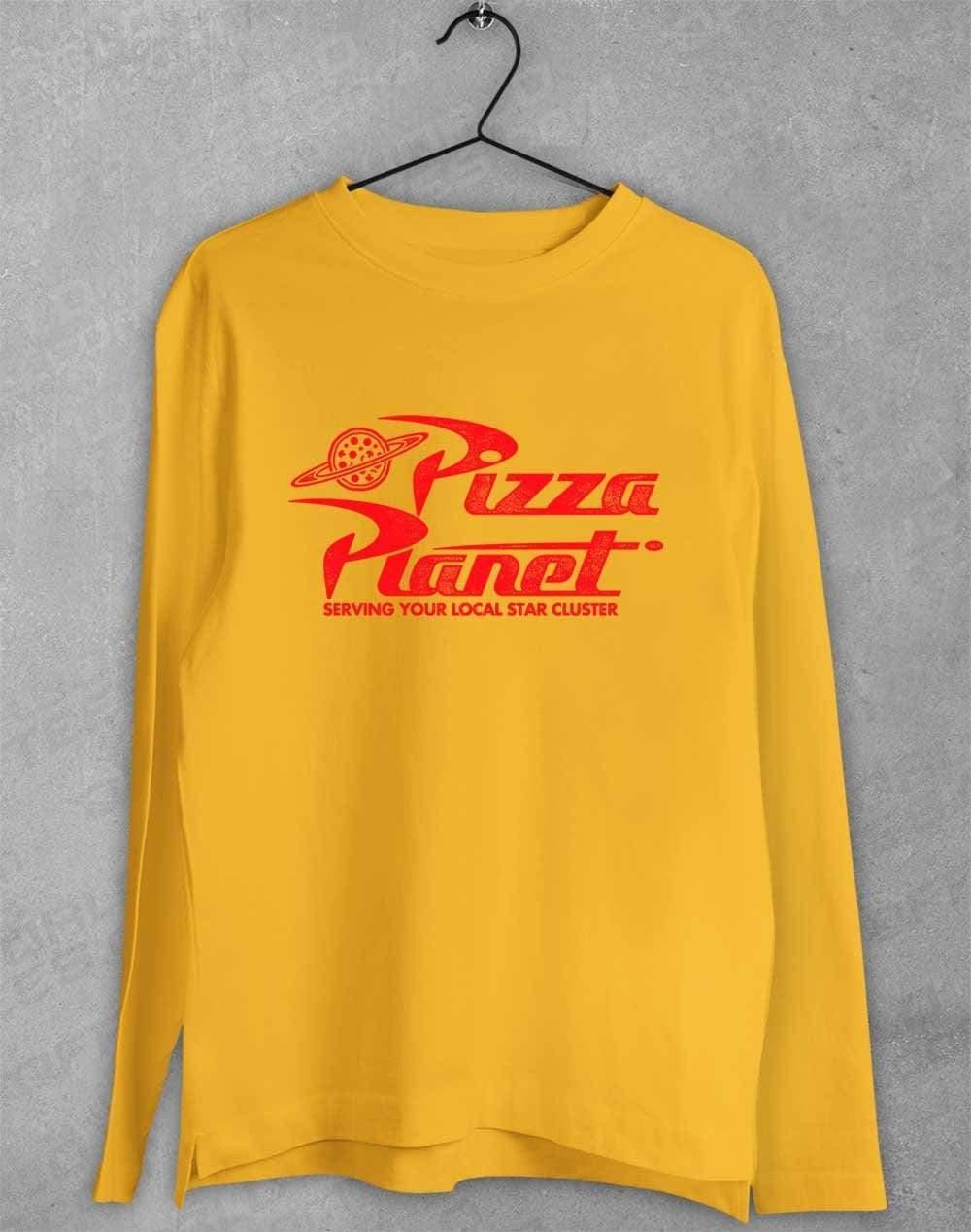 Pizza Planet Distressed Logo Long Sleeve T-Shirt S / Gold  - Off World Tees