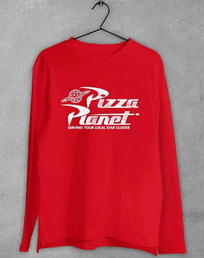 Pizza Planet Distressed Logo Long Sleeve T-Shirt S / Red  - Off World Tees