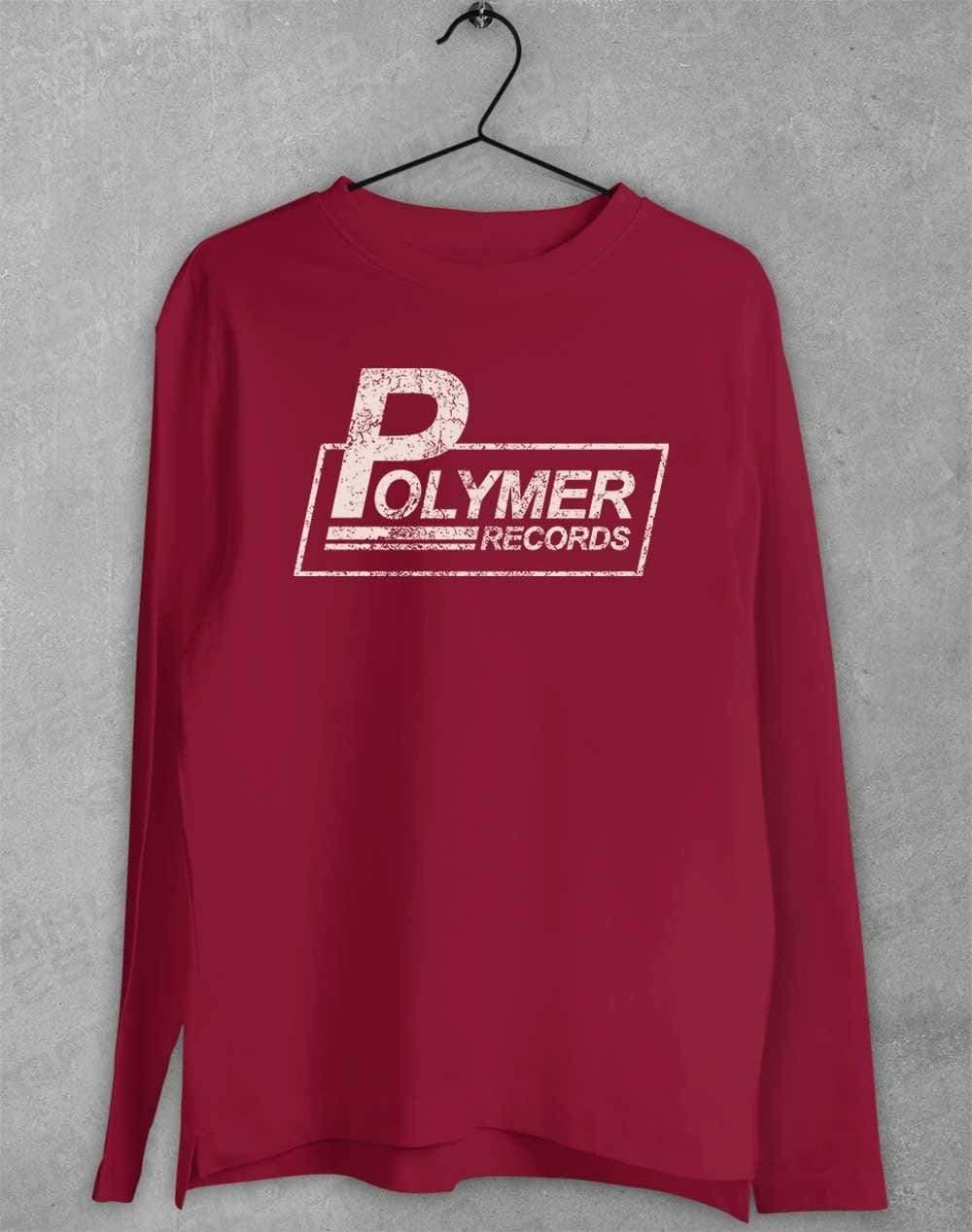 Polymer Records Distressed Logo Long Sleeve T-Shirt S / Cardinal  - Off World Tees