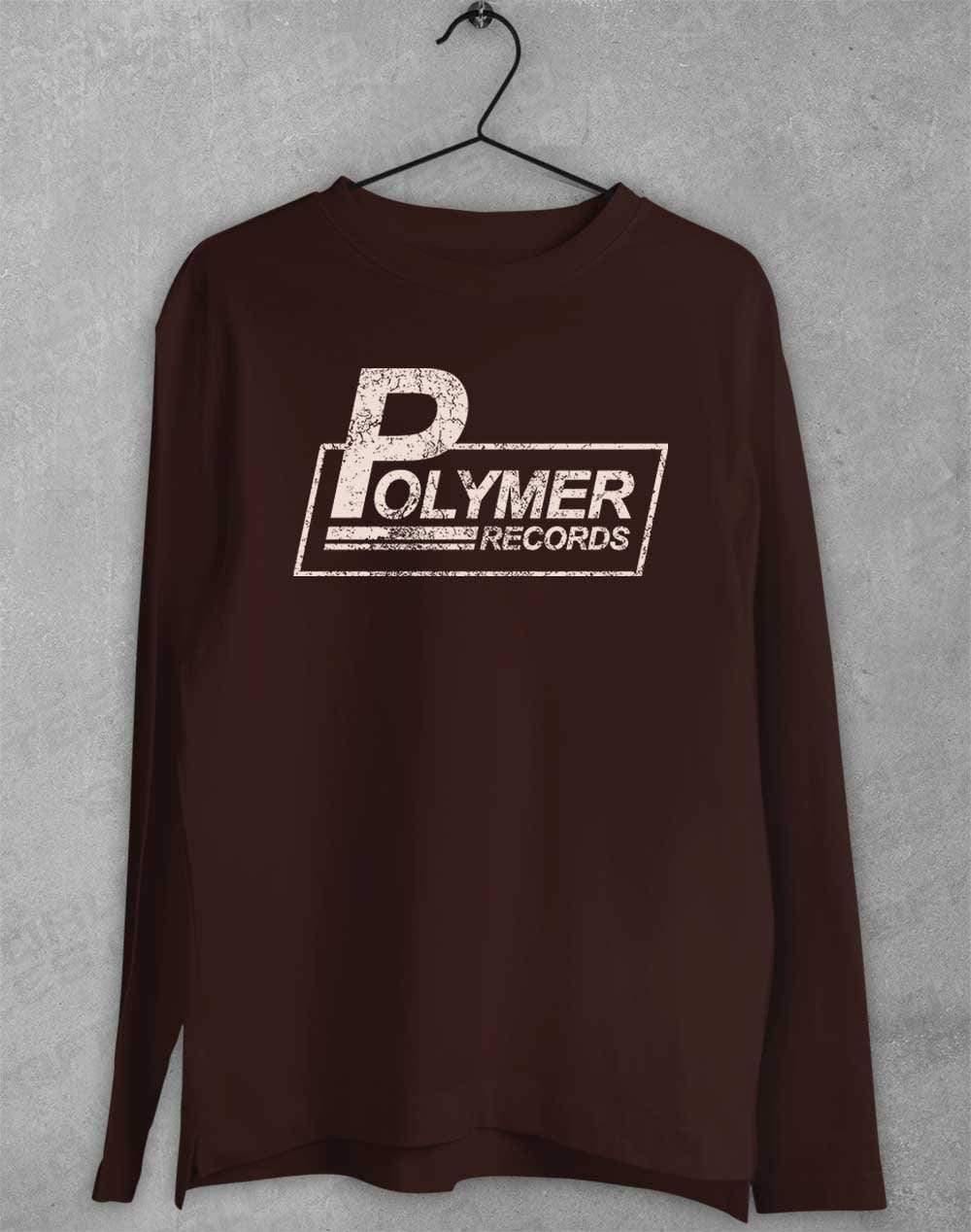 Polymer Records Distressed Logo Long Sleeve T-Shirt S / Dark Chocolate  - Off World Tees