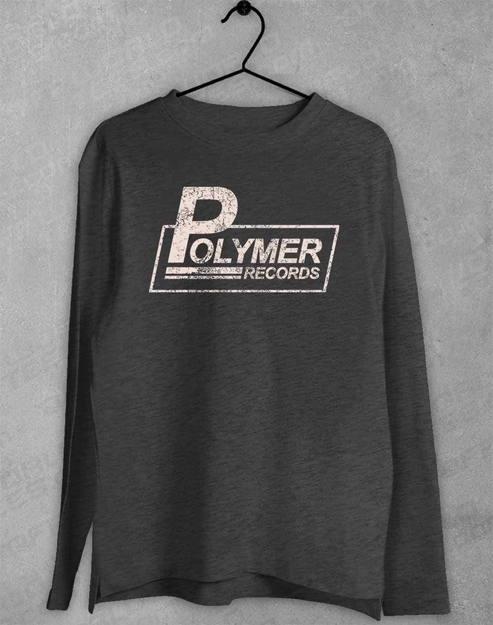 Polymer Records Distressed Logo Long Sleeve T-Shirt S / Dark Heather  - Off World Tees