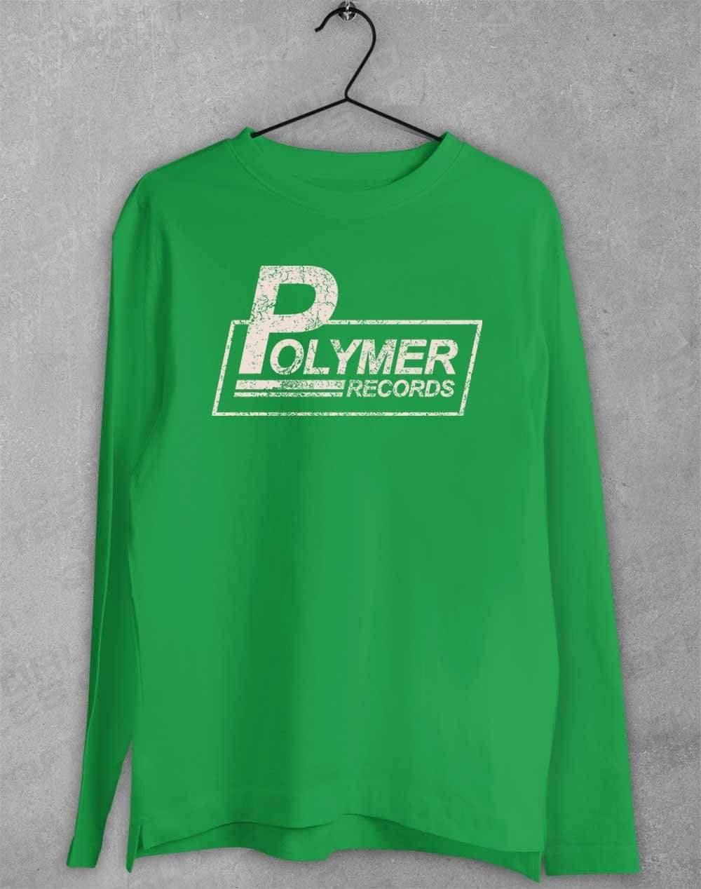 Polymer Records Distressed Logo Long Sleeve T-Shirt S / Irish Green  - Off World Tees