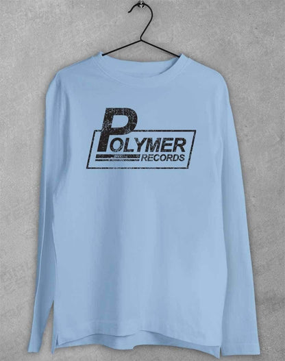 Polymer Records Distressed Logo Long Sleeve T-Shirt S / Light Blue  - Off World Tees