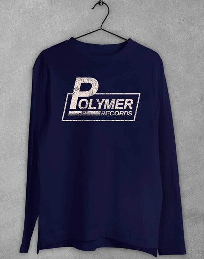 Polymer Records Distressed Logo Long Sleeve T-Shirt S / Navy  - Off World Tees