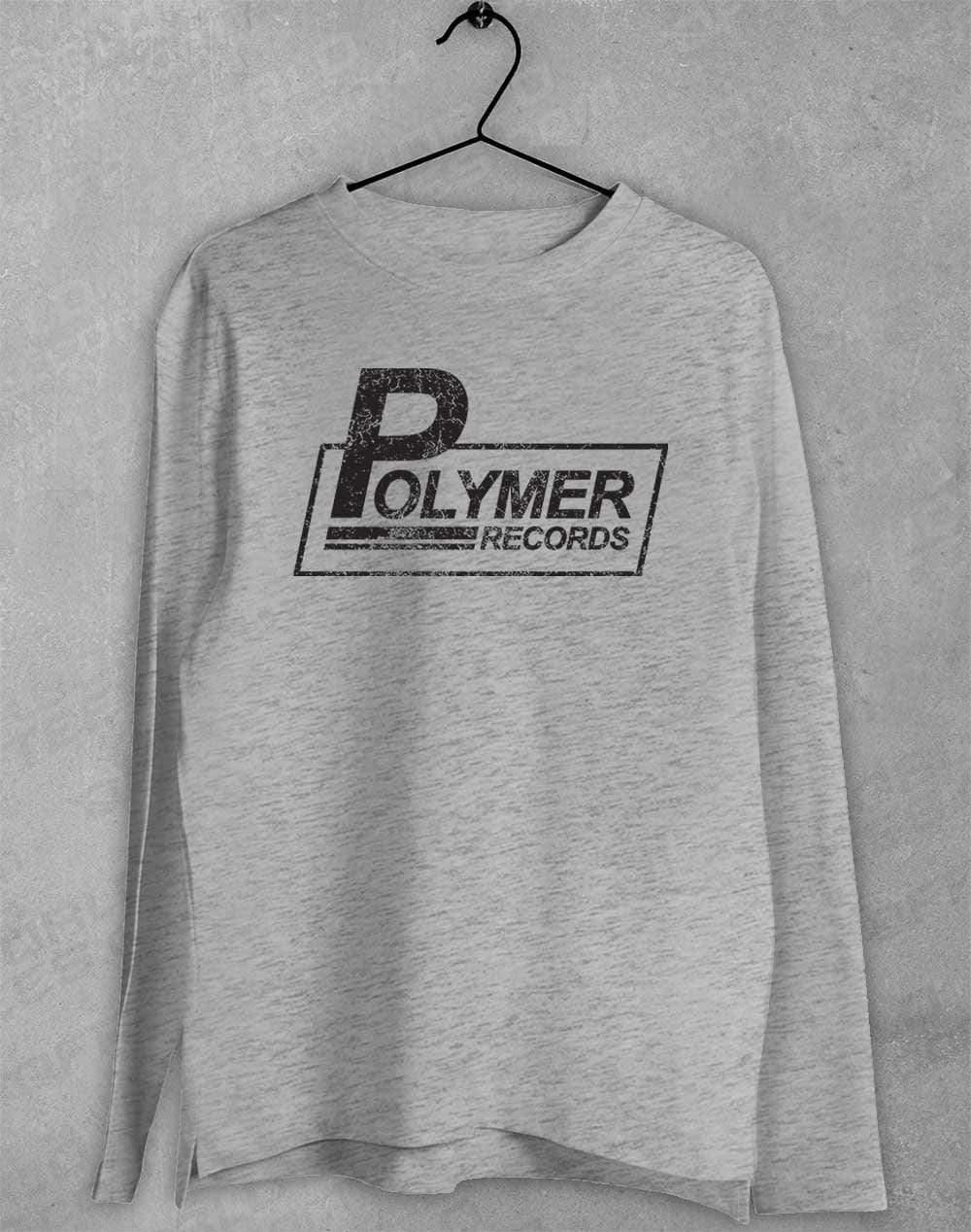 Polymer Records Distressed Logo Long Sleeve T-Shirt S / Sport Grey  - Off World Tees