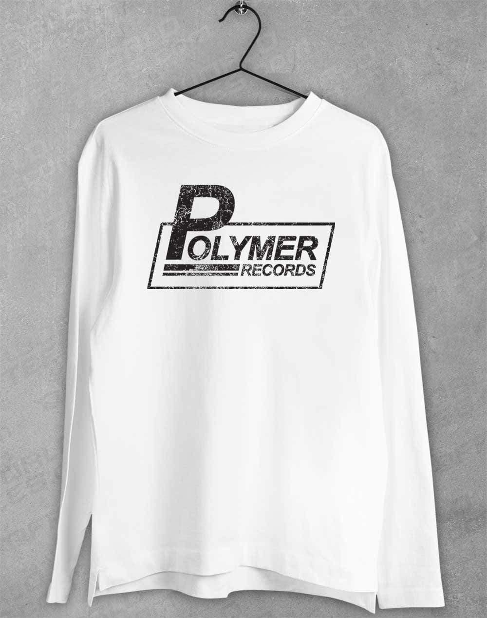 Polymer Records Distressed Logo Long Sleeve T-Shirt S / White  - Off World Tees