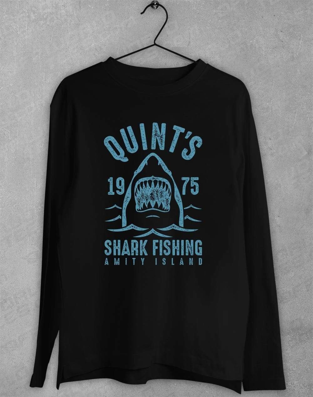 Quint's Shark Fishing Long Sleeve T-Shirt S / Black  - Off World Tees