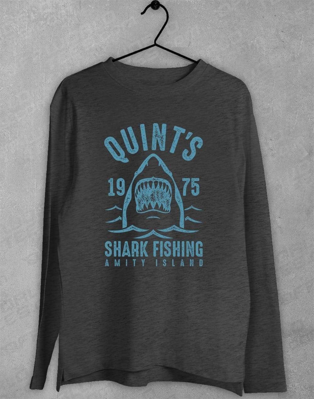 Quint's Shark Fishing Long Sleeve T-Shirt S / Dark Heather  - Off World Tees