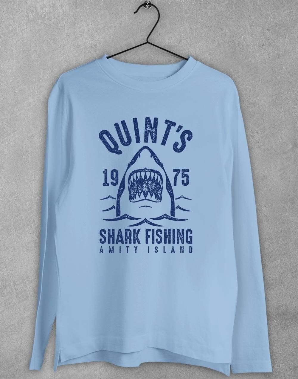 Quint's Shark Fishing Long Sleeve T-Shirt S / Light Blue  - Off World Tees