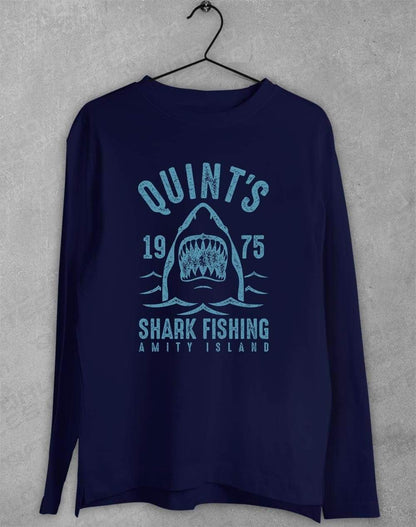 Quint's Shark Fishing Long Sleeve T-Shirt S / Navy  - Off World Tees