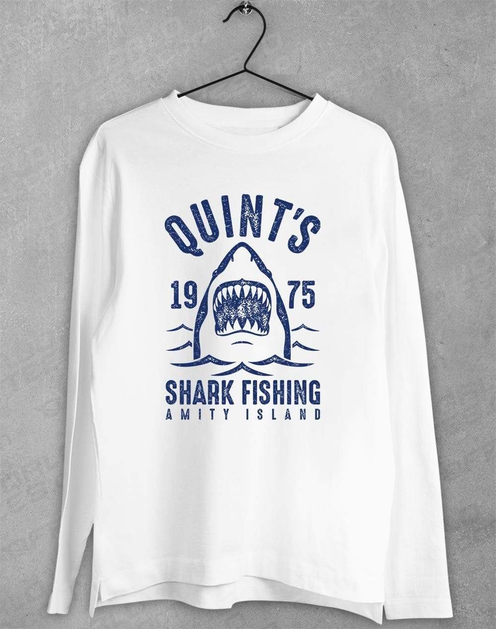 Quint's Shark Fishing Long Sleeve T-Shirt S / White  - Off World Tees