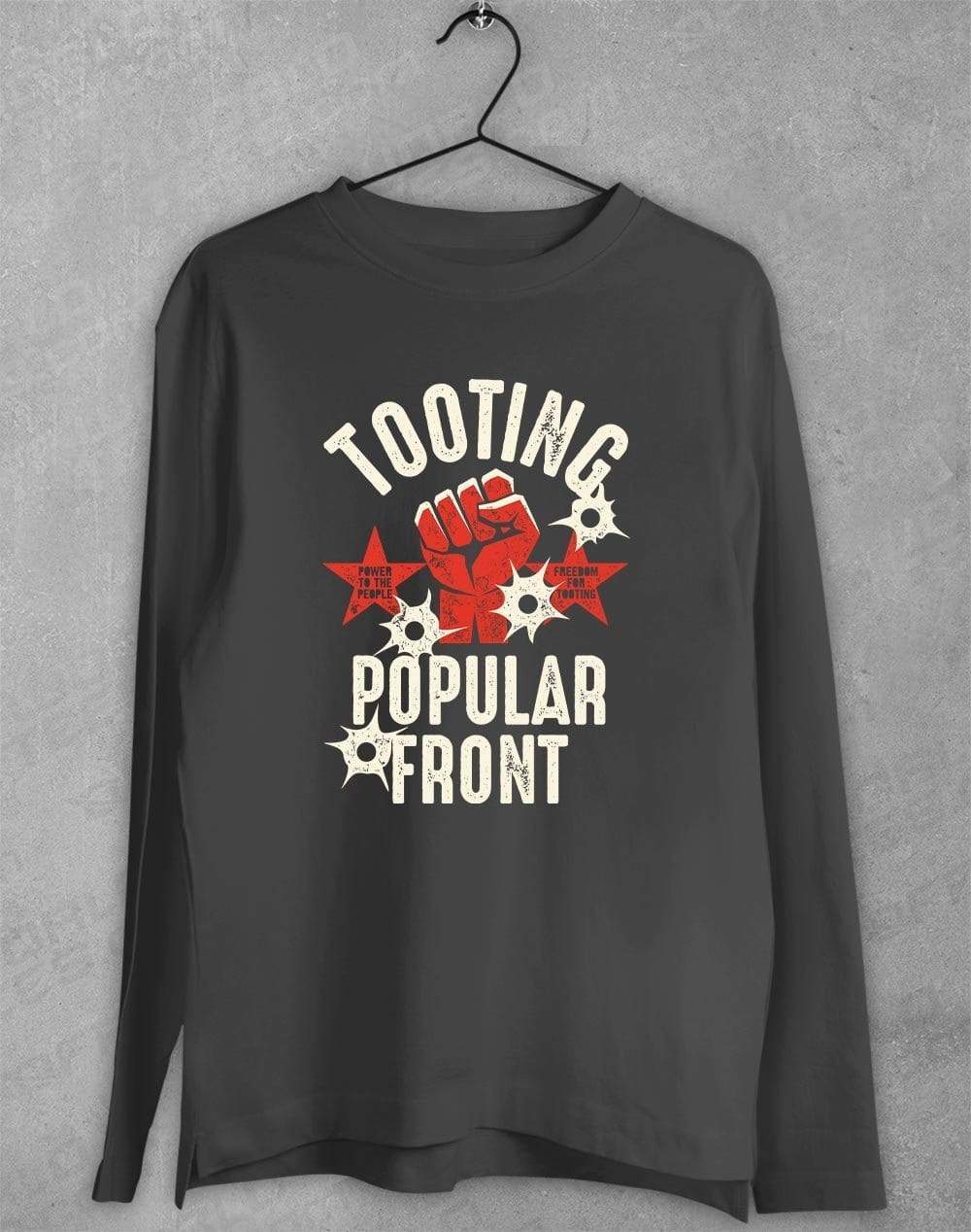 Tooting Popular Front Long Sleeve T-Shirt S / Charcoal  - Off World Tees