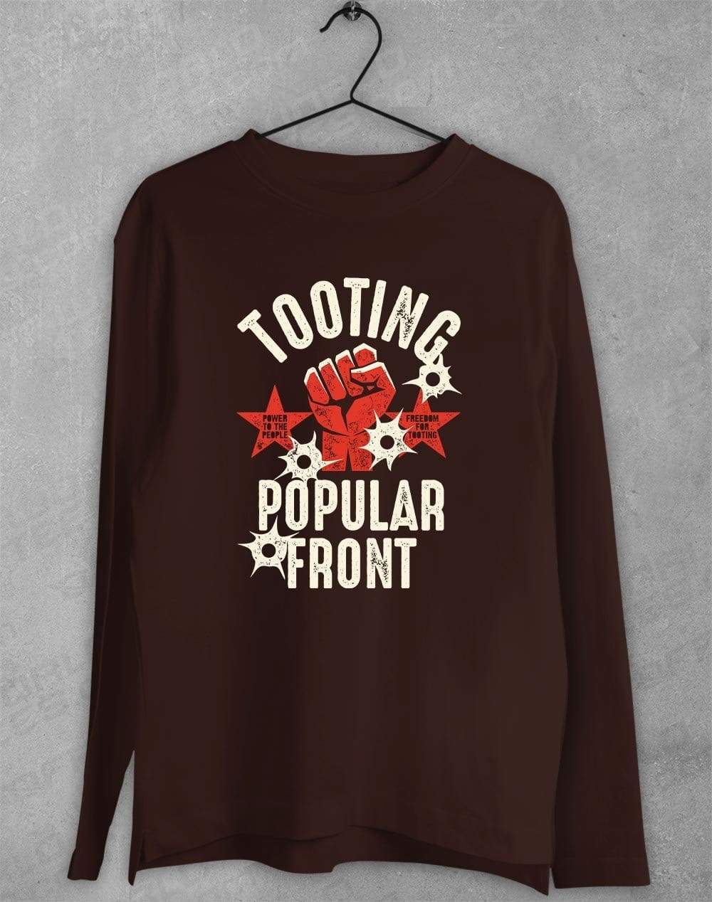 Tooting Popular Front Long Sleeve T-Shirt S / Dark Chocolate  - Off World Tees