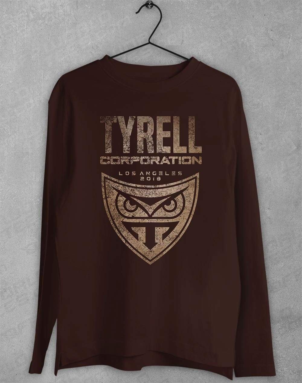 Tyrell Distressed Badge Long Sleeve T-Shirt S / Dark Chocolate  - Off World Tees