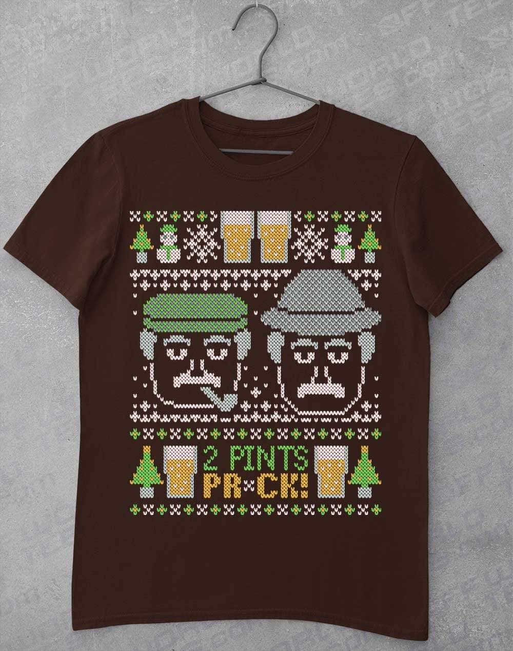 Craiglang Christmas 2 Pints Knit Pattern T-Shirt S / Dark Chocolate  - Off World Tees
