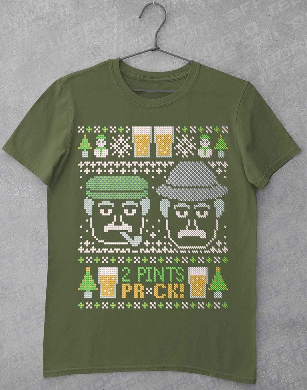 Craiglang Christmas 2 Pints Knit Pattern T-Shirt S / Military Green  - Off World Tees