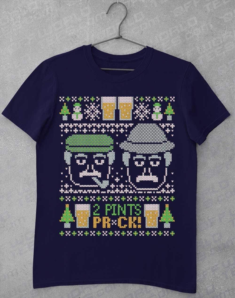 Craiglang Christmas 2 Pints Knit Pattern T-Shirt S / Navy  - Off World Tees