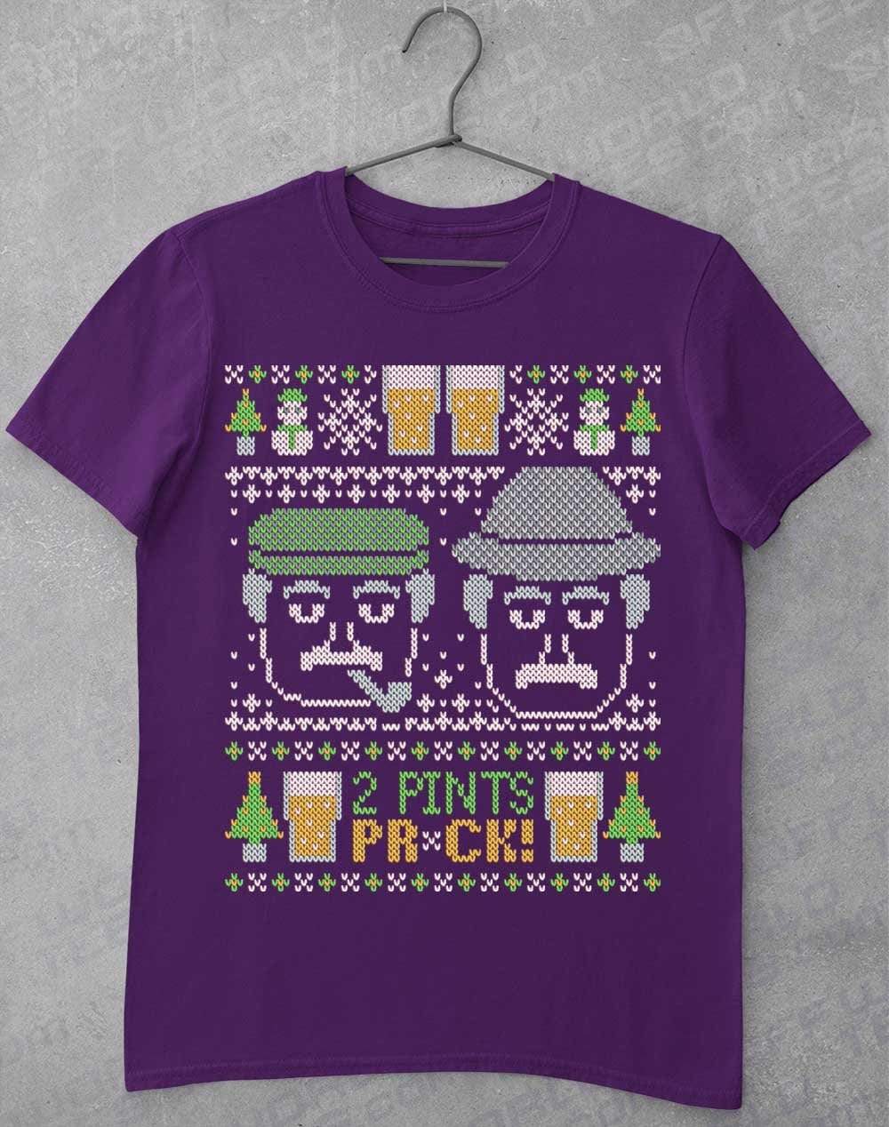 Craiglang Christmas 2 Pints Knit Pattern T-Shirt S / Purple  - Off World Tees