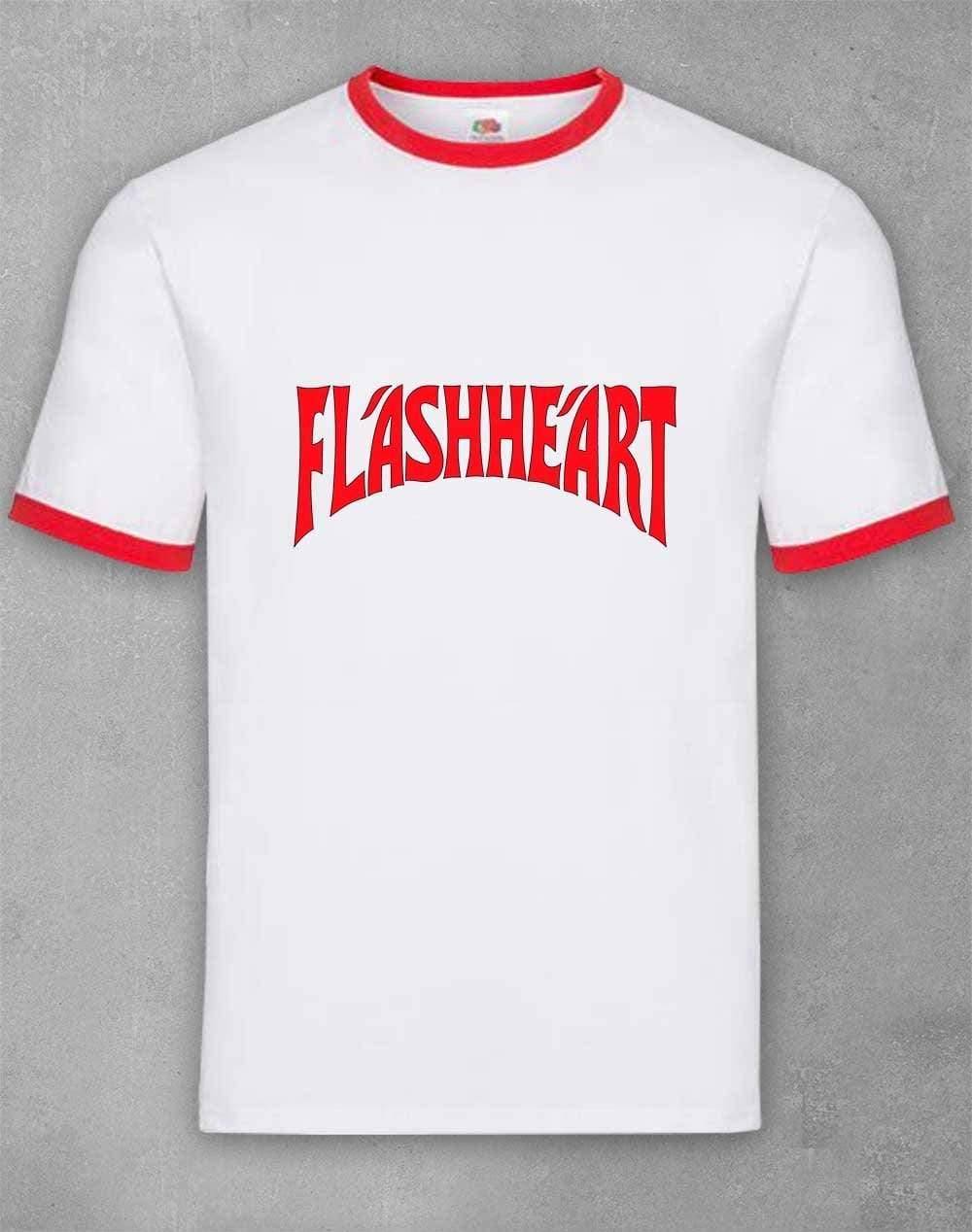 Flashheart Spoof Logo Ringer T-Shirt S / White Red  - Off World Tees