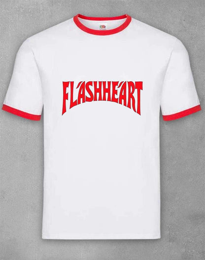 Flashheart Spoof Logo Ringer T-Shirt S / White Red  - Off World Tees