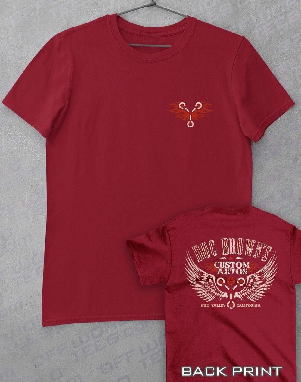 Doc Brown's Custom Autos with Back Print T-Shirt S / Cardinal Red  - Off World Tees