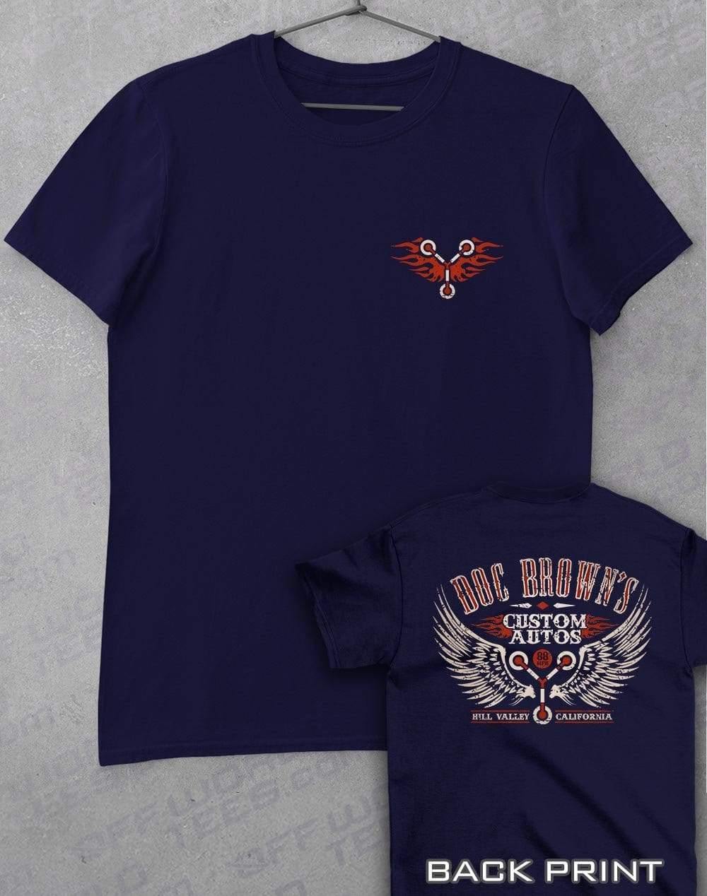 Doc Brown's Custom Autos with Back Print T-Shirt S / Navy  - Off World Tees