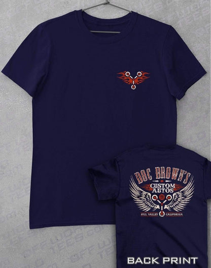 Doc Brown's Custom Autos with Back Print T-Shirt S / Navy  - Off World Tees