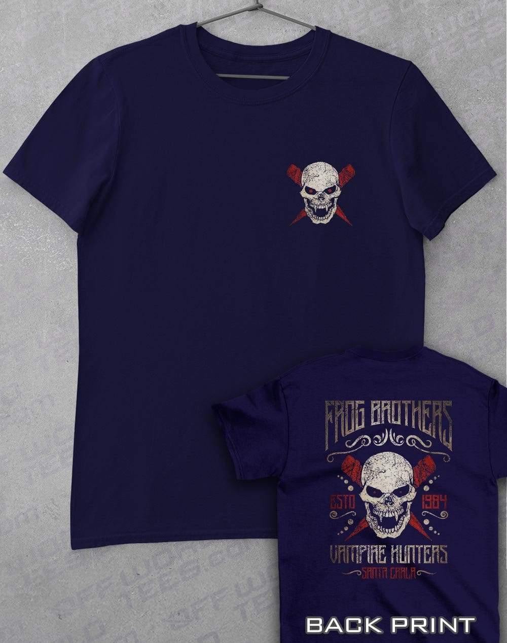 Frog Brothers Vampire Hunters with Back Print T-Shirt S / Navy  - Off World Tees
