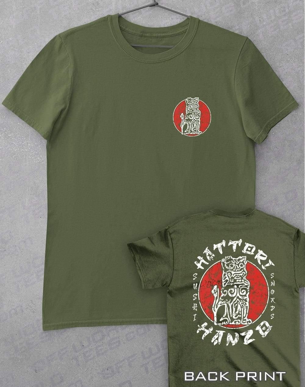 Hattori Hanzo with Back Print T-Shirt S / Military Green  - Off World Tees