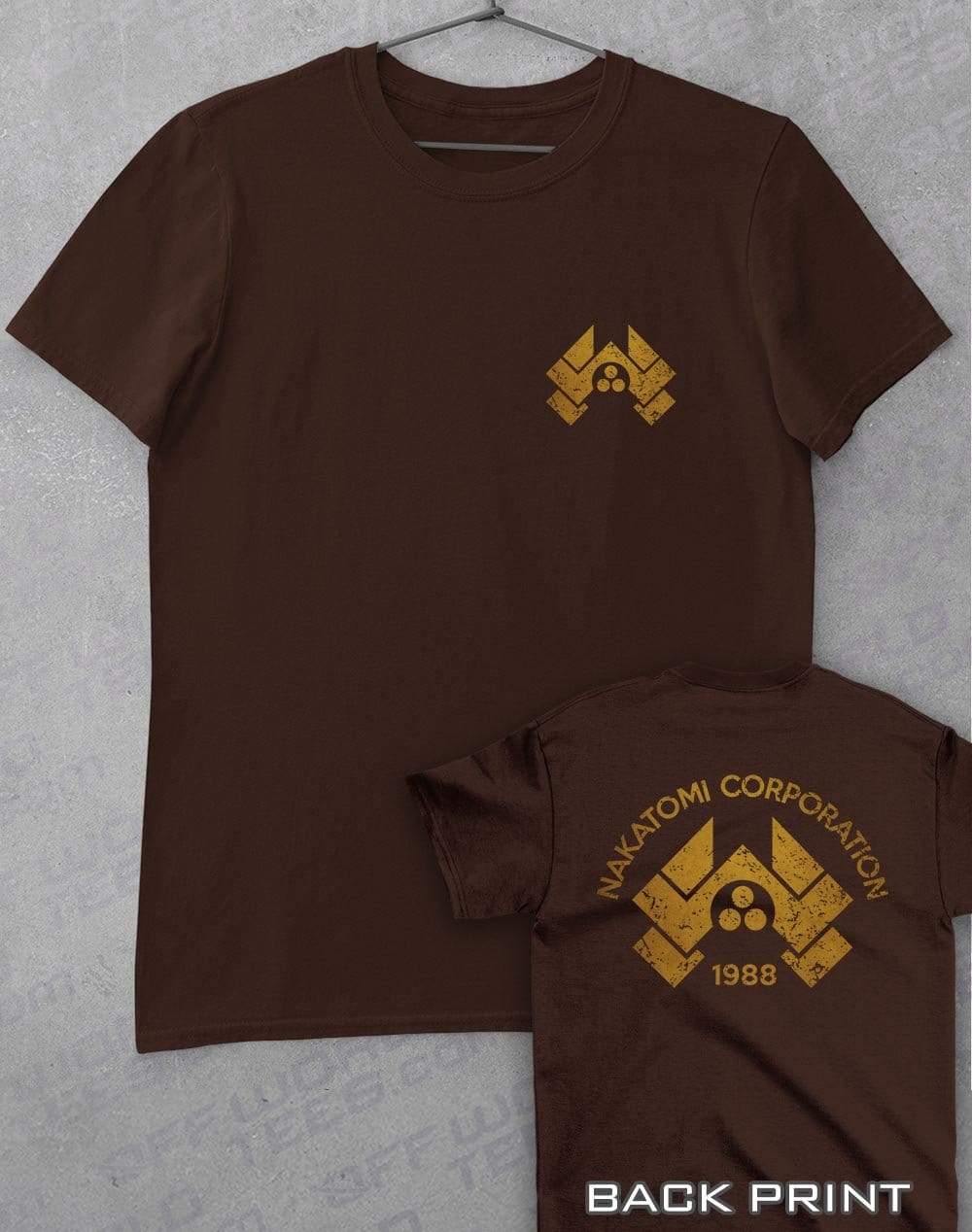 Nakatomi Corporation 1988 with Back Print T-Shirt S / Dark Chocolate  - Off World Tees