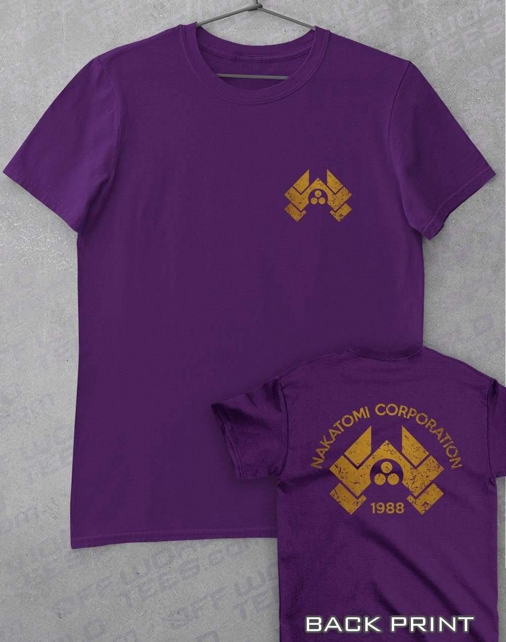 Nakatomi Corporation 1988 with Back Print T-Shirt S / Purple  - Off World Tees