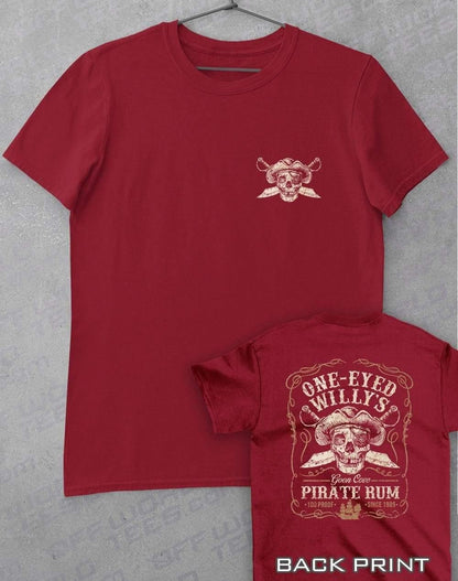 One-Eyed Willy's Pirate Rum with Back Print T-Shirt S / Cardinal Red  - Off World Tees
