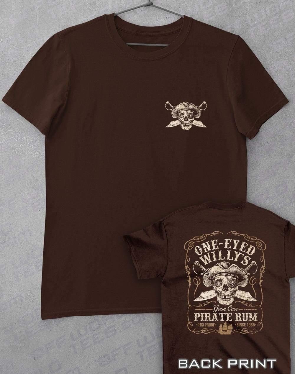 One-Eyed Willy's Pirate Rum with Back Print T-Shirt S / Dark Chocolate  - Off World Tees