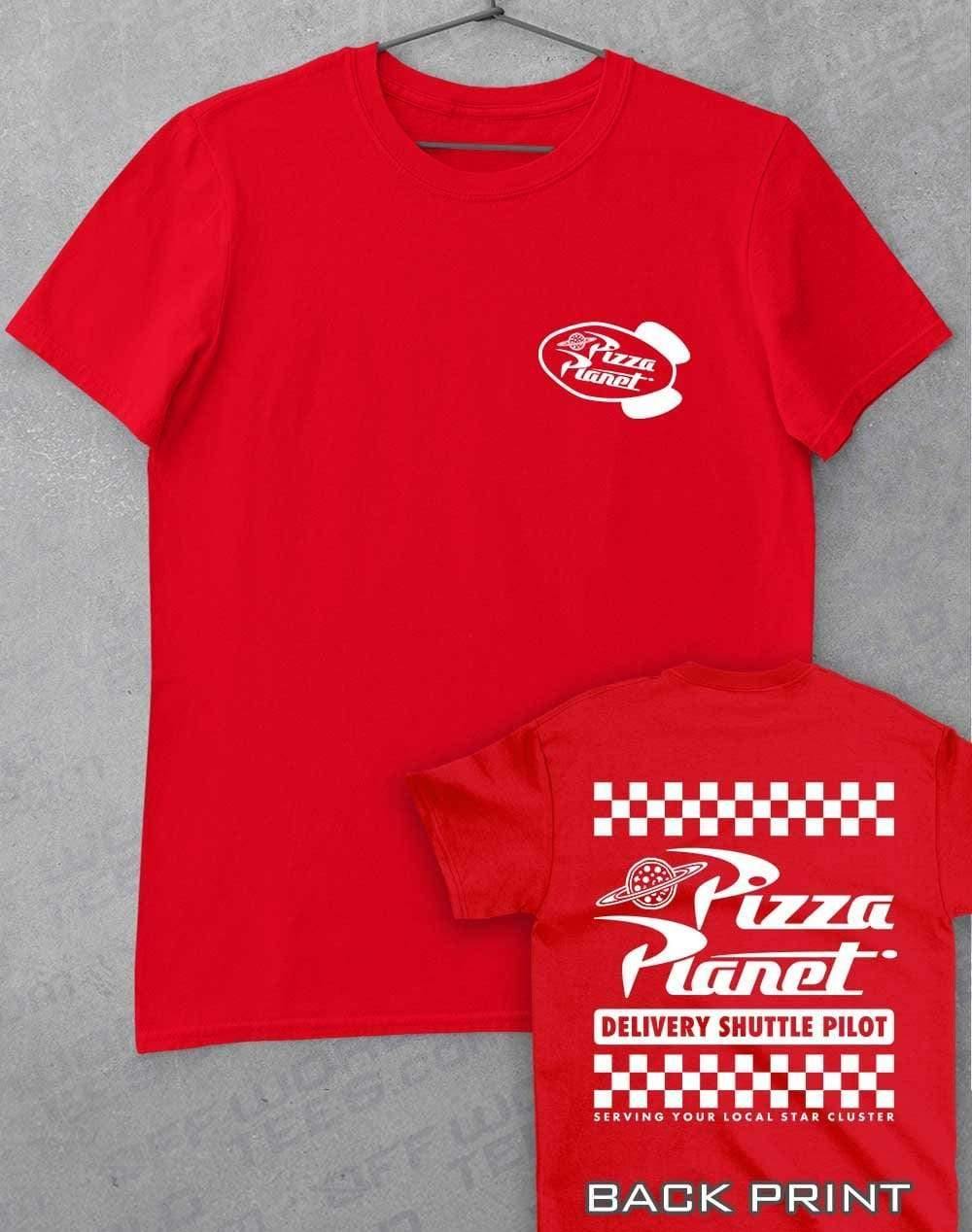 Pizza Planet Shuttle Pilot with Back Print T-Shirt S / Cardinal Red  - Off World Tees