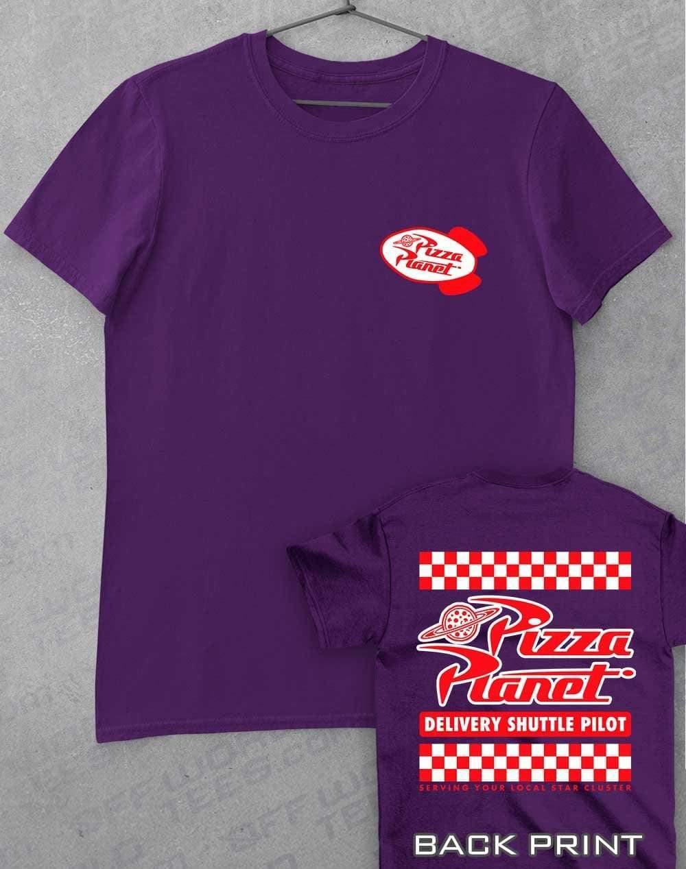 Pizza Planet Shuttle Pilot with Back Print T-Shirt S / Purple  - Off World Tees