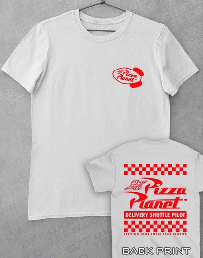 Pizza Planet Shuttle Pilot with Back Print T-Shirt S / White  - Off World Tees
