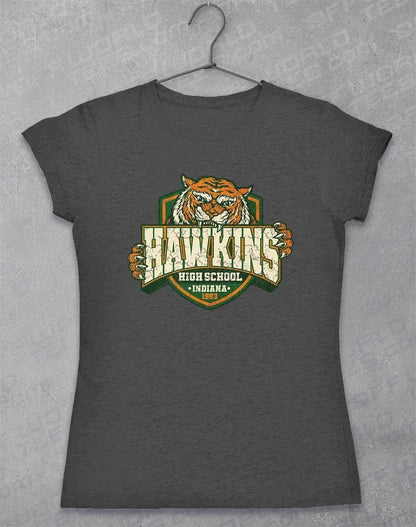 Hawkins High School Tiger Logo Womens T-Shirt 8-10 / Dark Heather  - Off World Tees