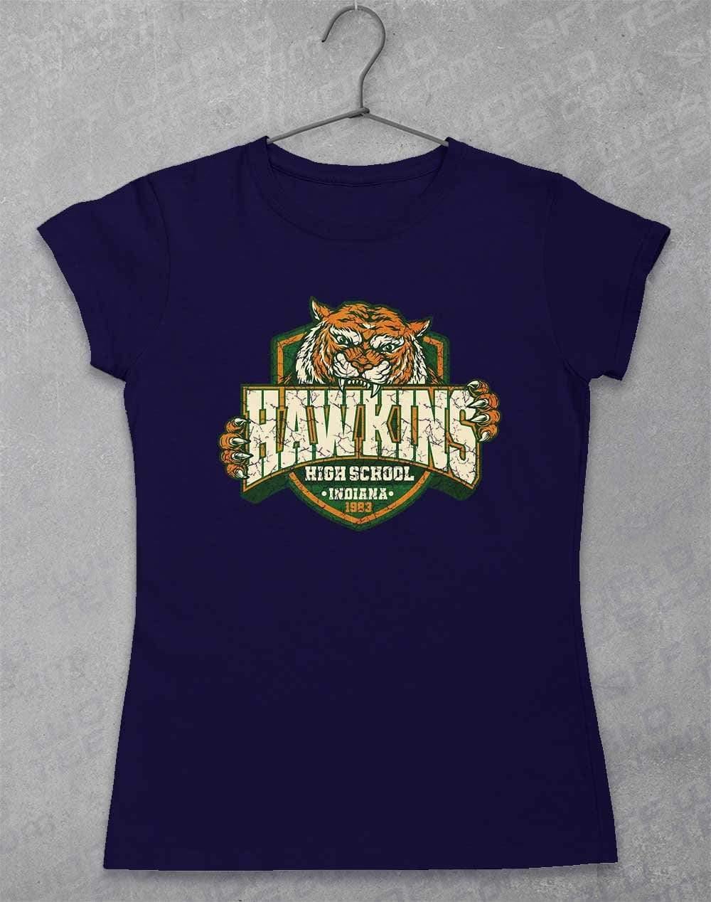 Hawkins High School Tiger Logo Womens T-Shirt 8-10 / Navy  - Off World Tees