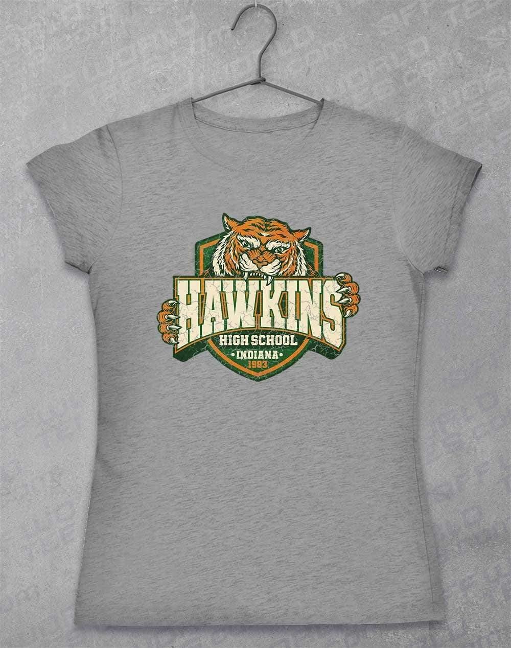 Hawkins High School Tiger Logo Womens T-Shirt 8-10 / Sport Grey  - Off World Tees